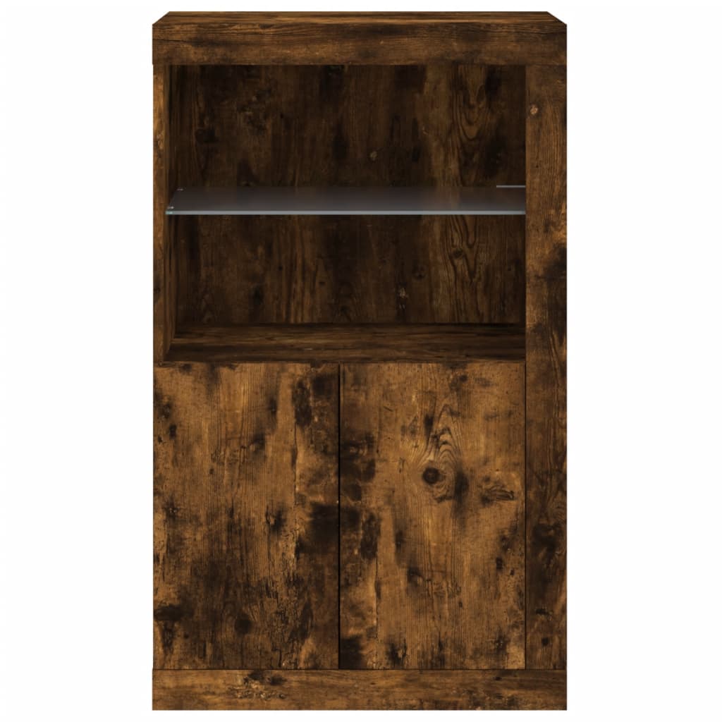 Side Cabinet with LED Lights Smoked Oak Engineered Wood