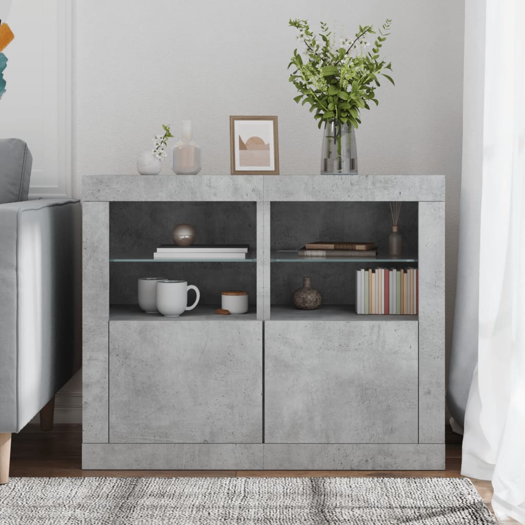 Side Cabinets with LED Lights 2 pcs Concrete Grey