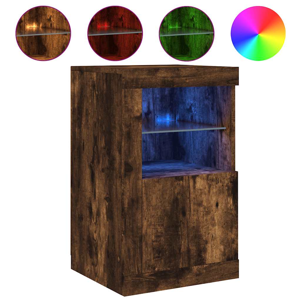 Side Cabinet with LED Lights Smoked Oak Engineered Wood