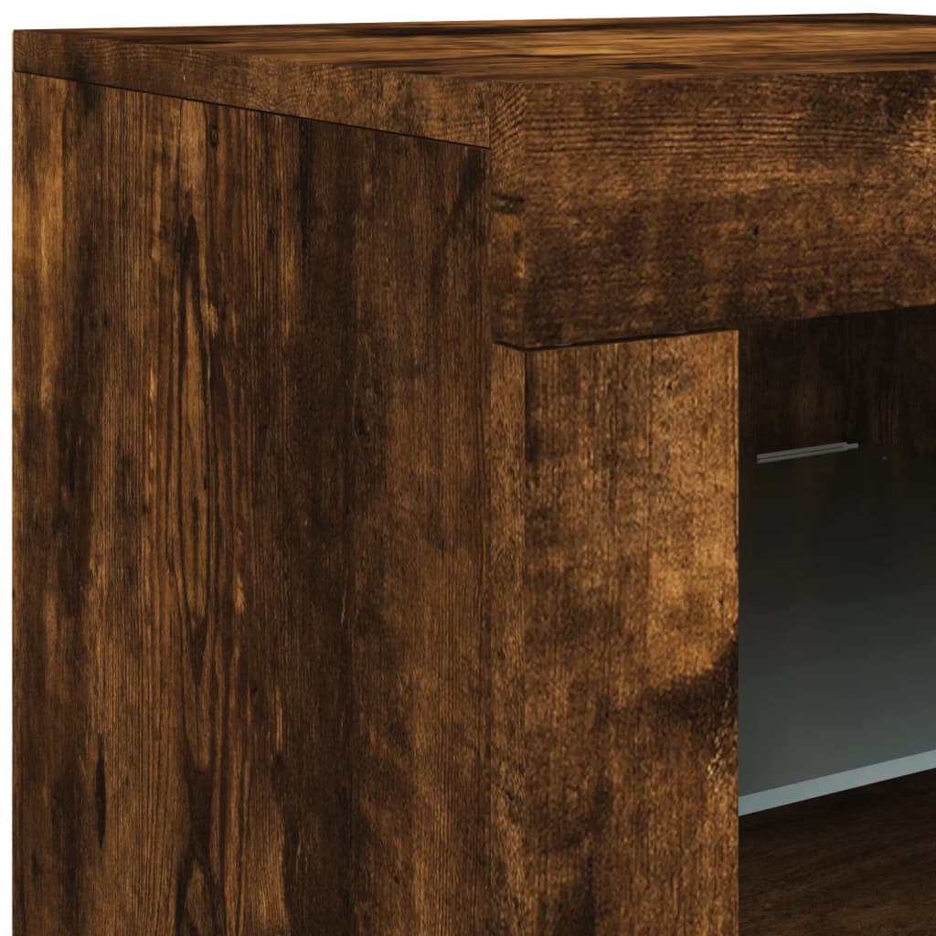 Side Cabinets with LED Lights 2 pcs Smoked Oak Engineered Wood