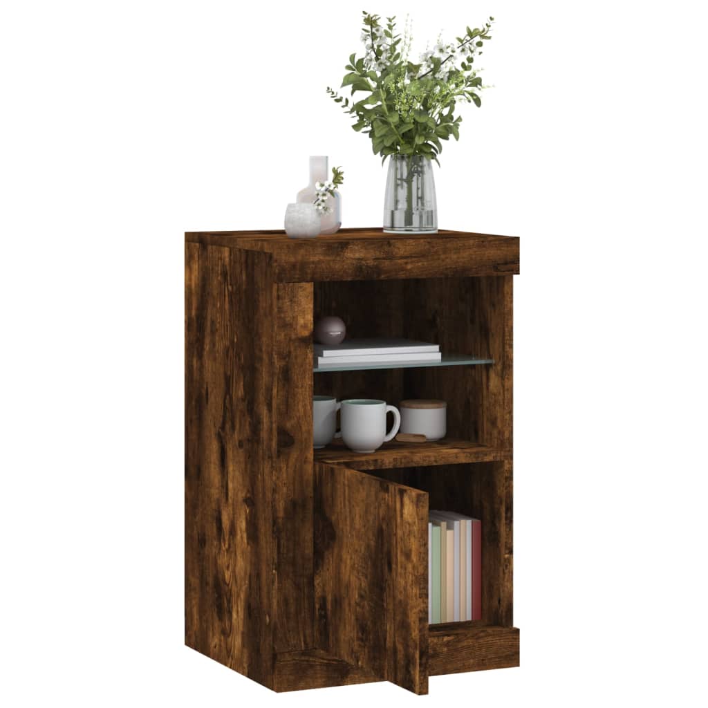 Side Cabinets with LED Lights 2 pcs Smoked Oak Engineered Wood