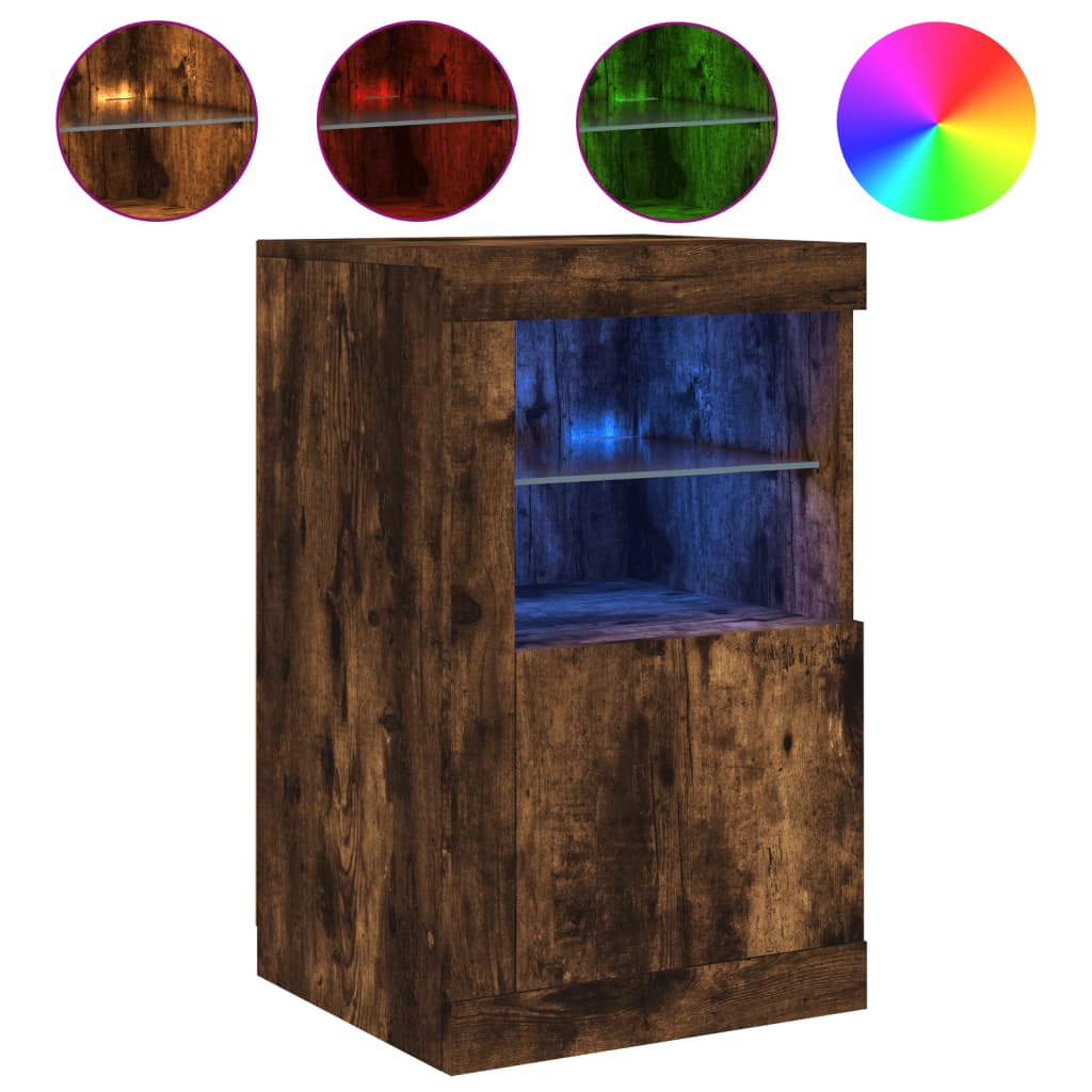 Side Cabinets with LED Lights 2 pcs Smoked Oak Engineered Wood