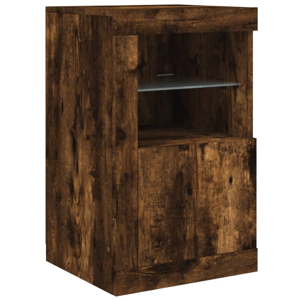 Side Cabinets with LED Lights 2 pcs Smoked Oak Engineered Wood