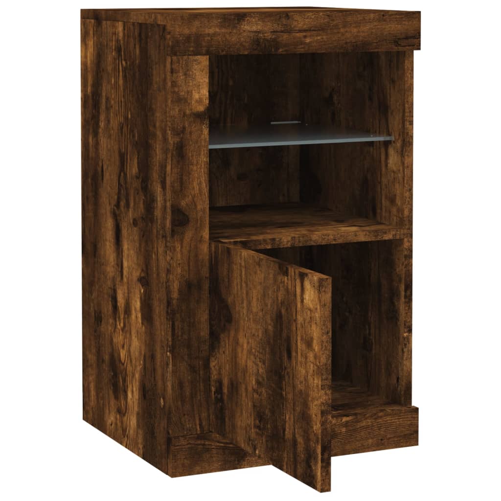 Side Cabinets with LED Lights 2 pcs Smoked Oak Engineered Wood