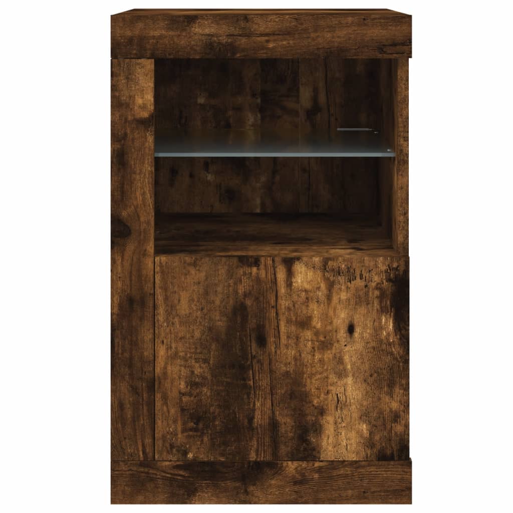Side Cabinets with LED Lights 2 pcs Smoked Oak Engineered Wood