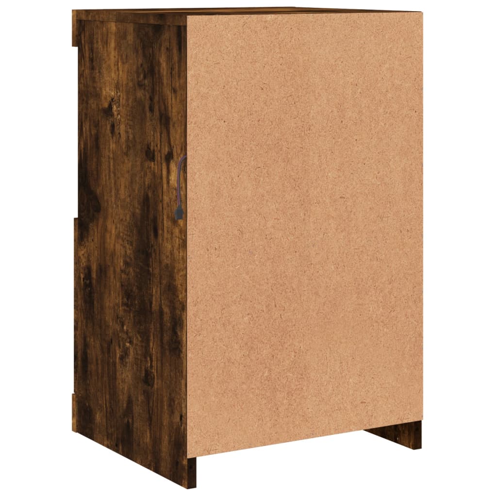 Side Cabinets with LED Lights 2 pcs Smoked Oak Engineered Wood