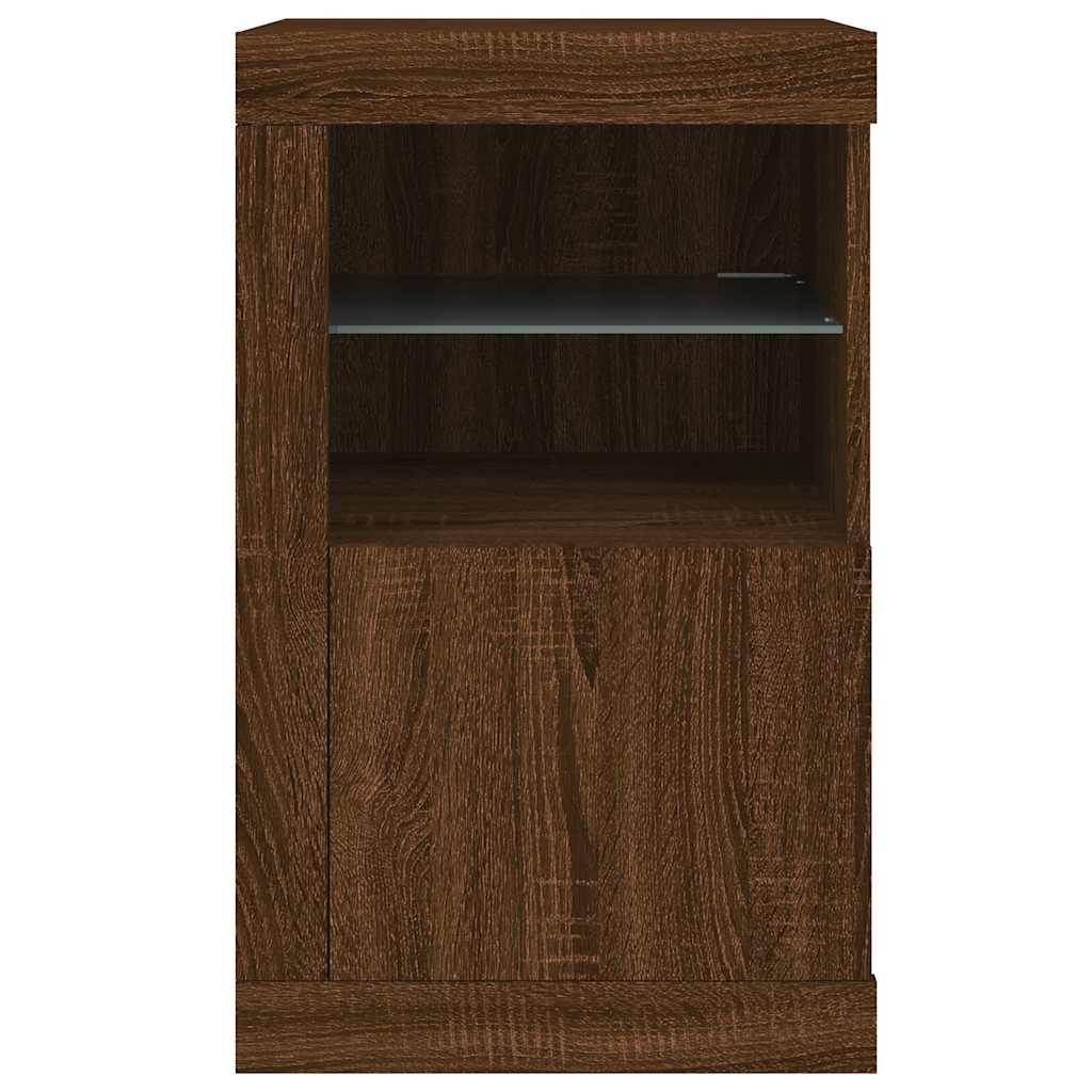 Side Cabinet with LED Lights Brown Oak Engineered Wood