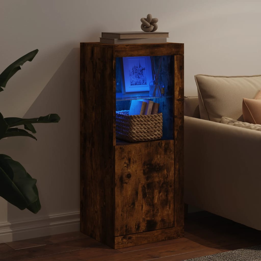 Sideboard with LED Lights Smoked Oak 41x37x100 cm