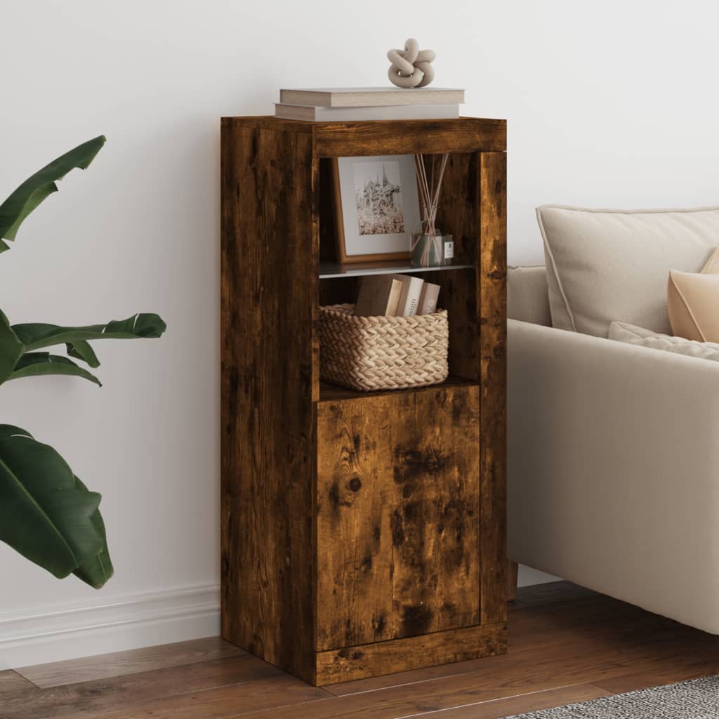 Sideboard with LED Lights Smoked Oak 41x37x100 cm