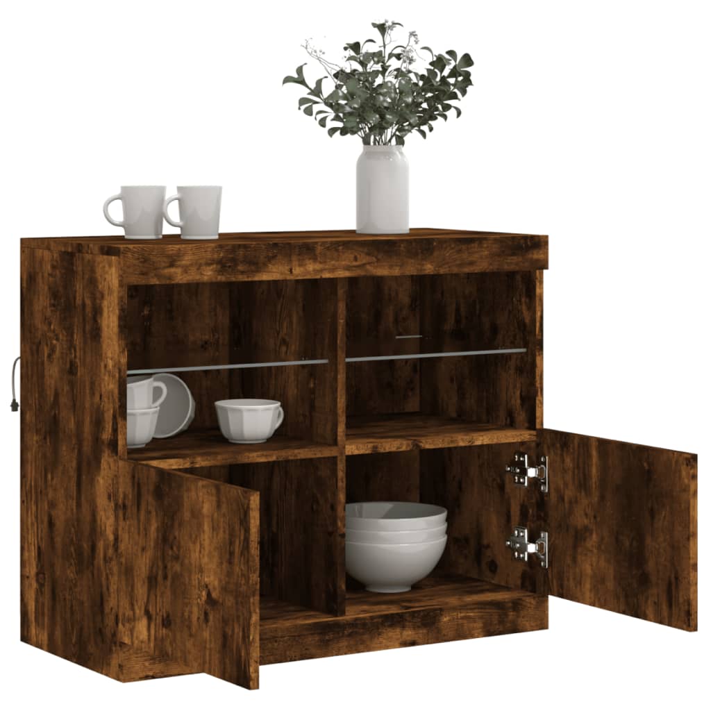Sideboard with LED Lights Smoked Oak 81x37x67 cm