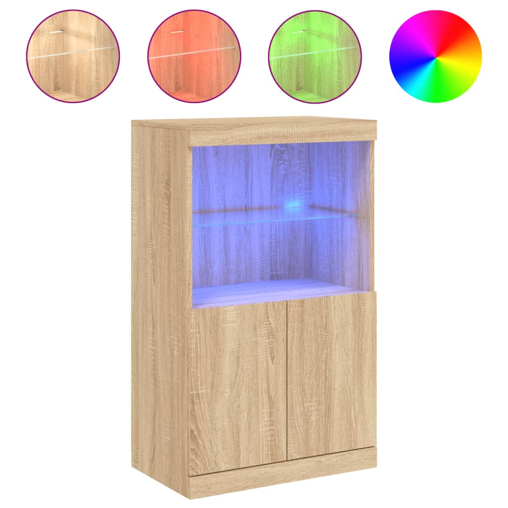 Sideboard with LED Lights Sonoma Oak 60,5x37x100 cm