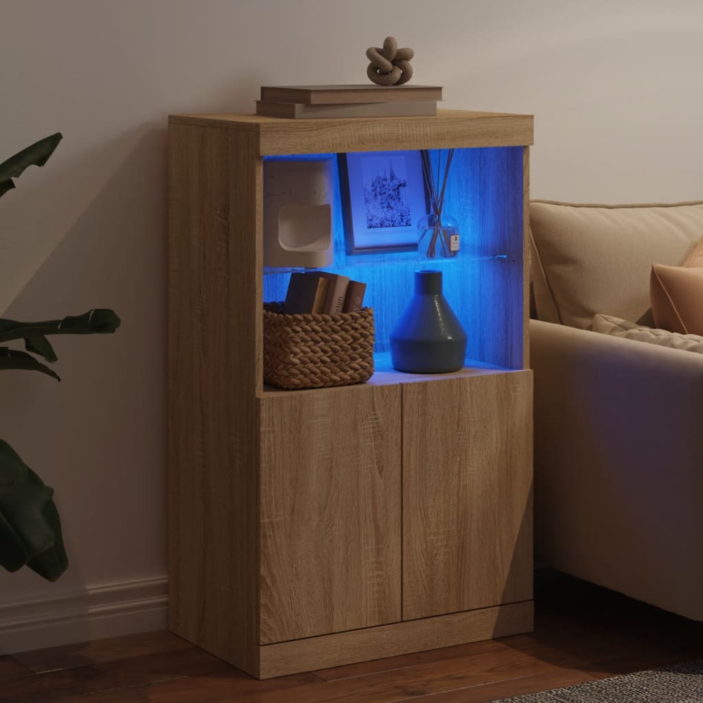 Sideboard with LED Lights Sonoma Oak 60,5x37x100 cm
