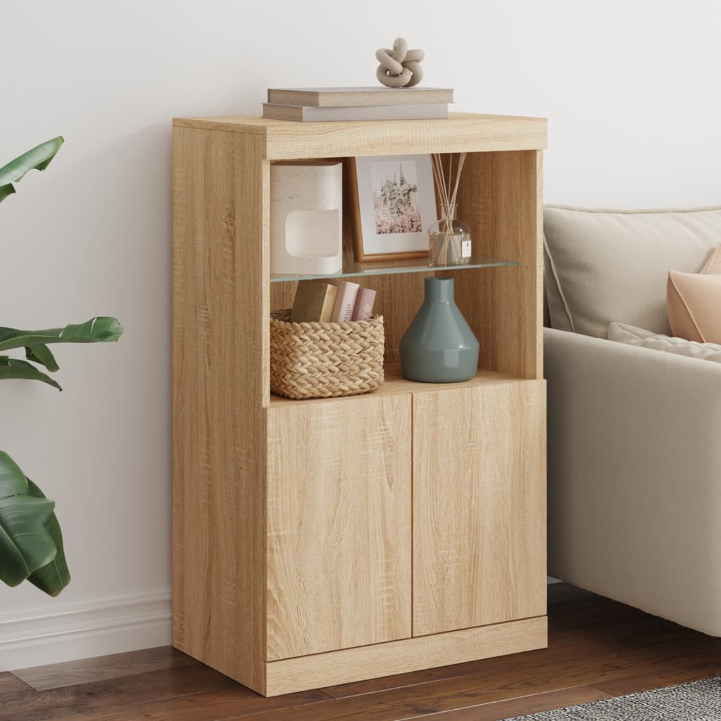 Sideboard with LED Lights Sonoma Oak 60,5x37x100 cm