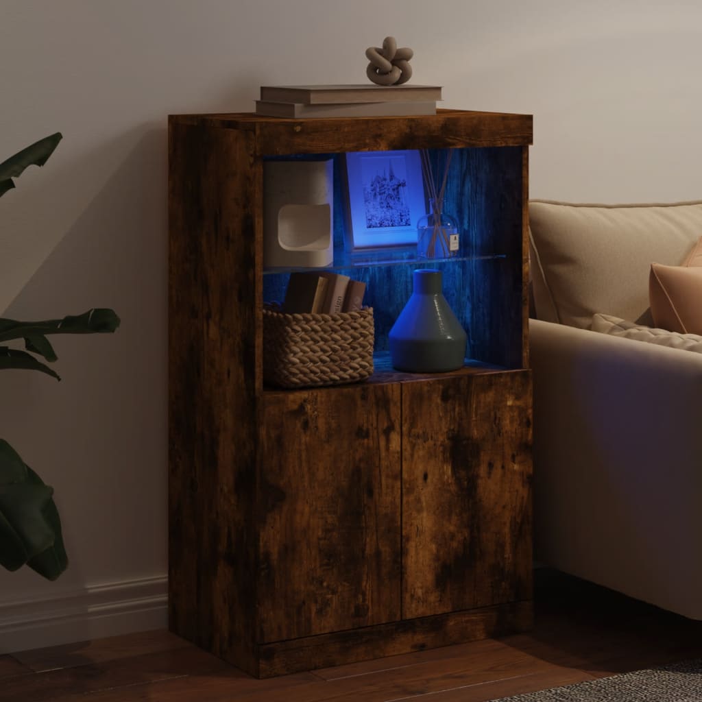 Sideboard with LED Lights Smoked Oak 60.5x37x100 cm