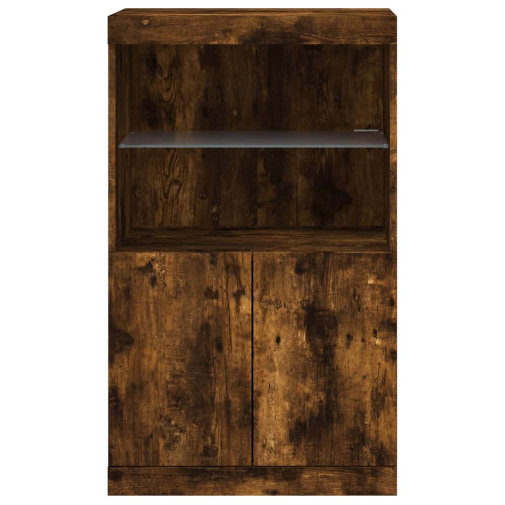 Sideboard with LED Lights Smoked Oak 60.5x37x100 cm