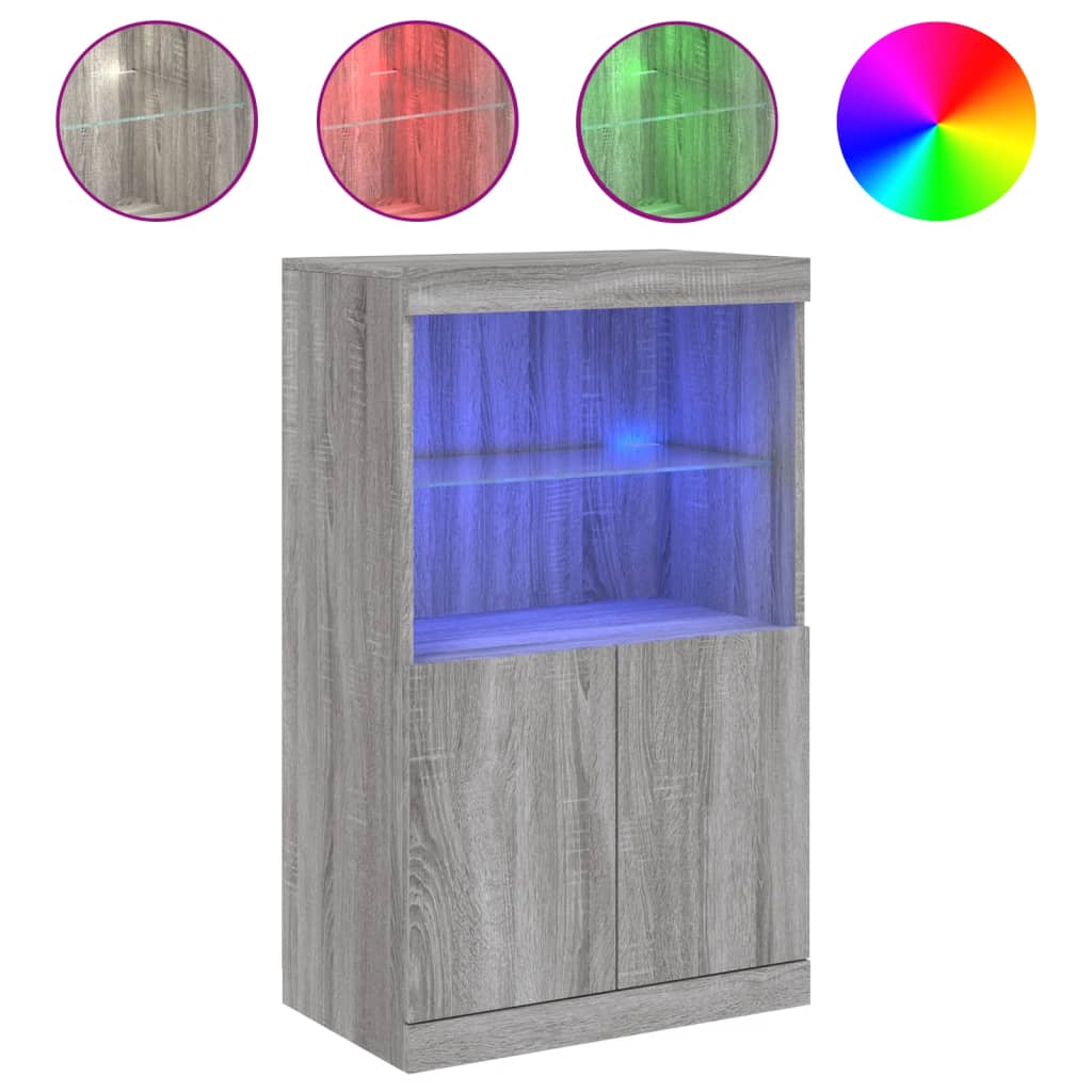 Sideboard with LED Lights Grey Sonoma 60.5x37x100 cm