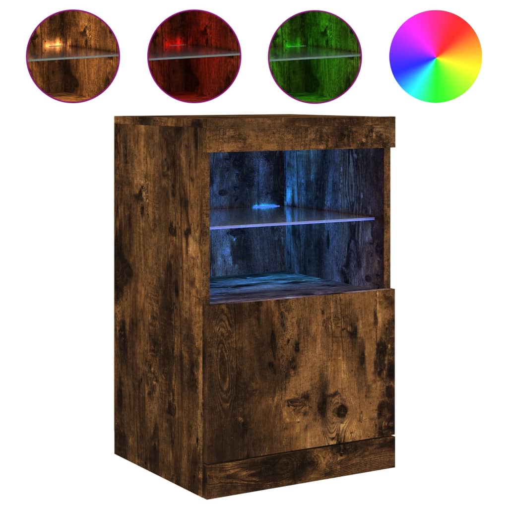 Sideboard with LED Lights Smoked Oak 41x37x67 cm