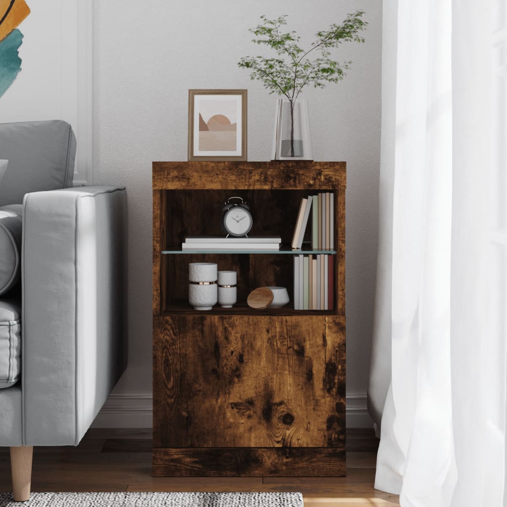 Sideboard with LED Lights Smoked Oak 41x37x67 cm