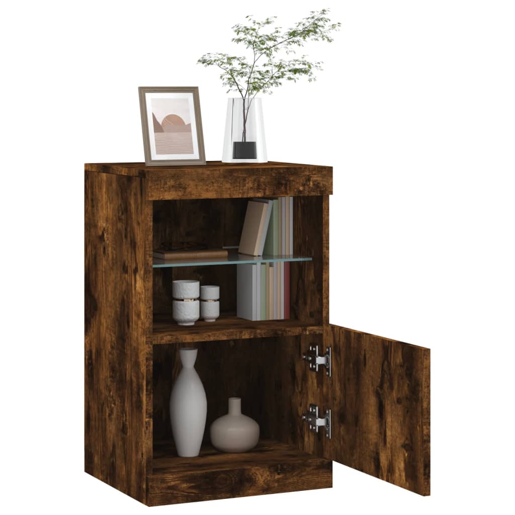 Sideboard with LED Lights Smoked Oak 41x37x67 cm