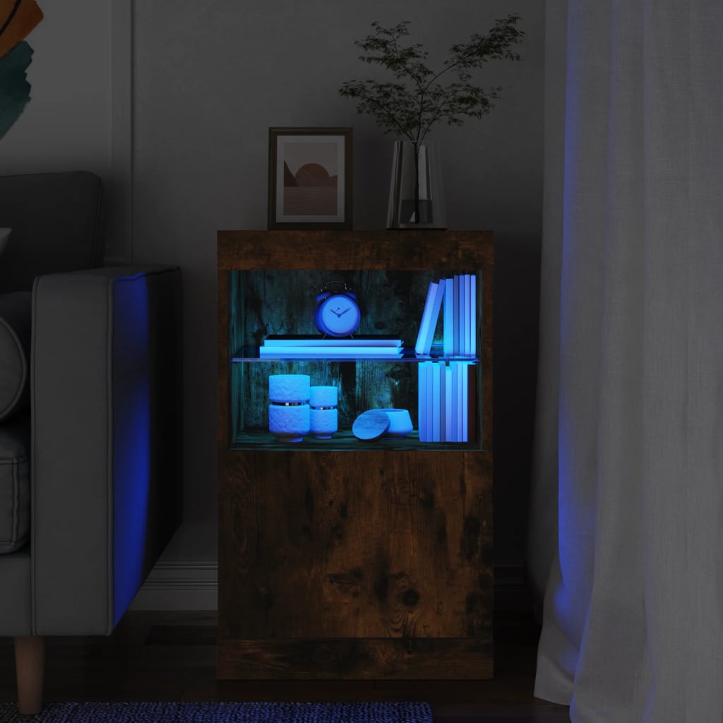 Sideboard with LED Lights Smoked Oak 41x37x67 cm
