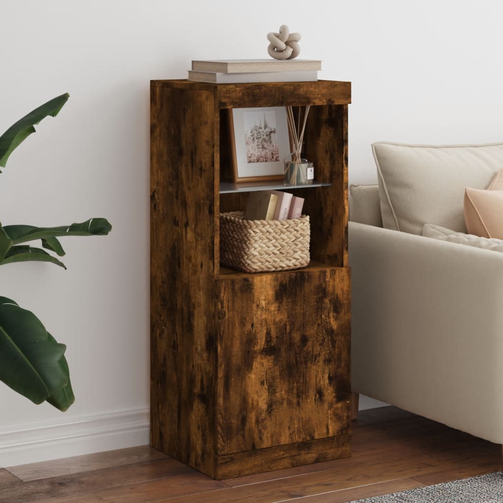 Sideboard with LED Lights Smoked Oak 41x37x100 cm
