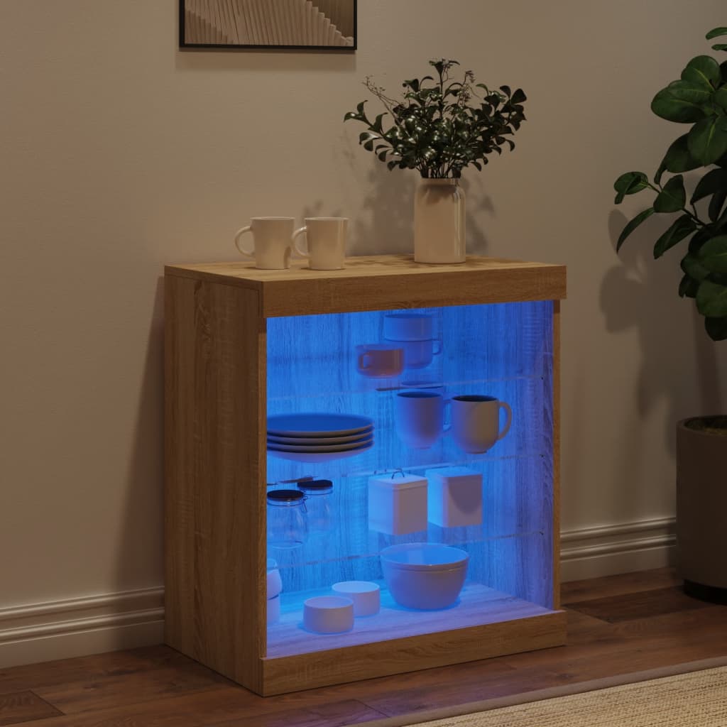 Sideboard with LED Lights Sonoma Oak 60,5x37x67 cm
