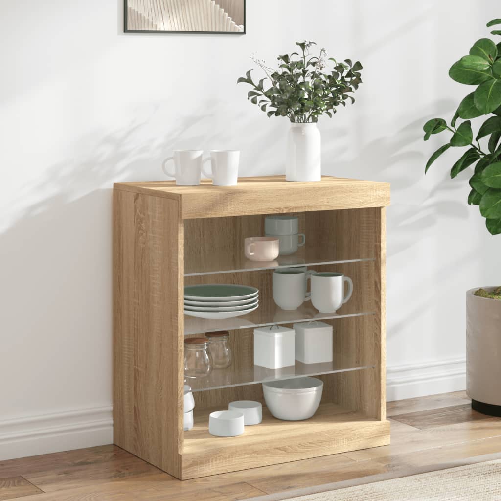Sideboard with LED Lights Sonoma Oak 60,5x37x67 cm