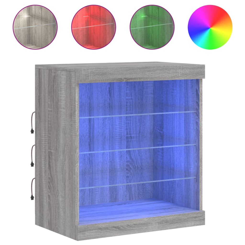 Sideboard with LED Lights Grey Sonoma 60,5x37x67 cm