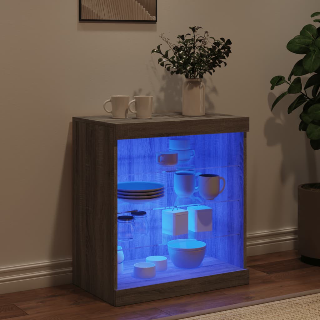 Sideboard with LED Lights Grey Sonoma 60,5x37x67 cm