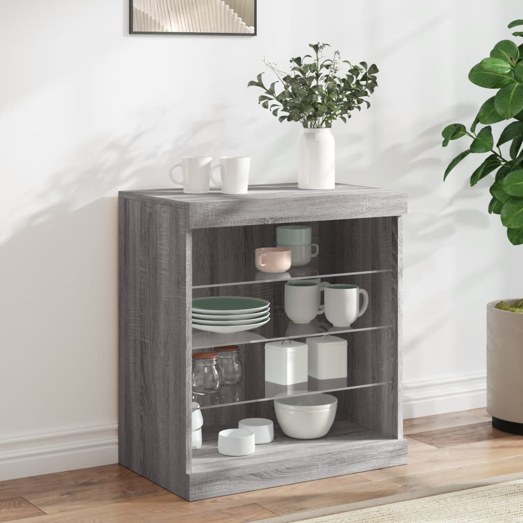 Sideboard with LED Lights Grey Sonoma 60,5x37x67 cm