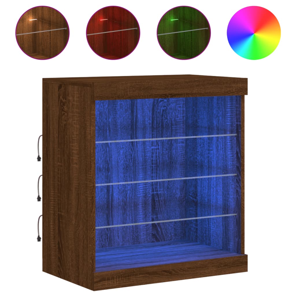 Sideboard with LED Lights Brown Oak 60,5x37x67 cm