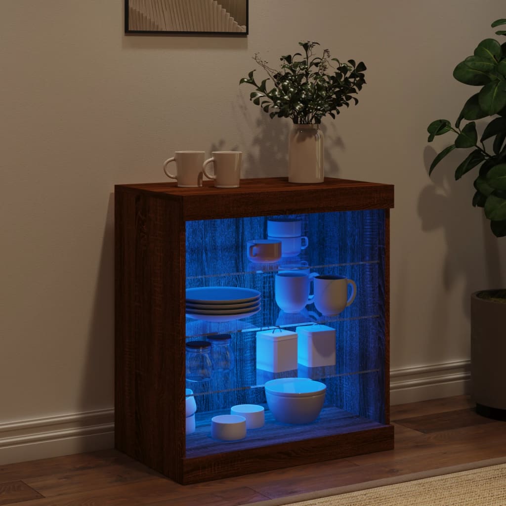 Sideboard with LED Lights Brown Oak 60,5x37x67 cm