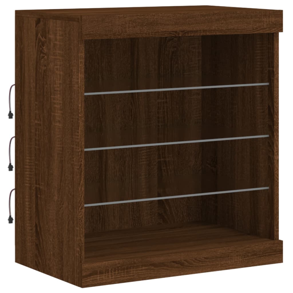 Sideboard with LED Lights Brown Oak 60,5x37x67 cm
