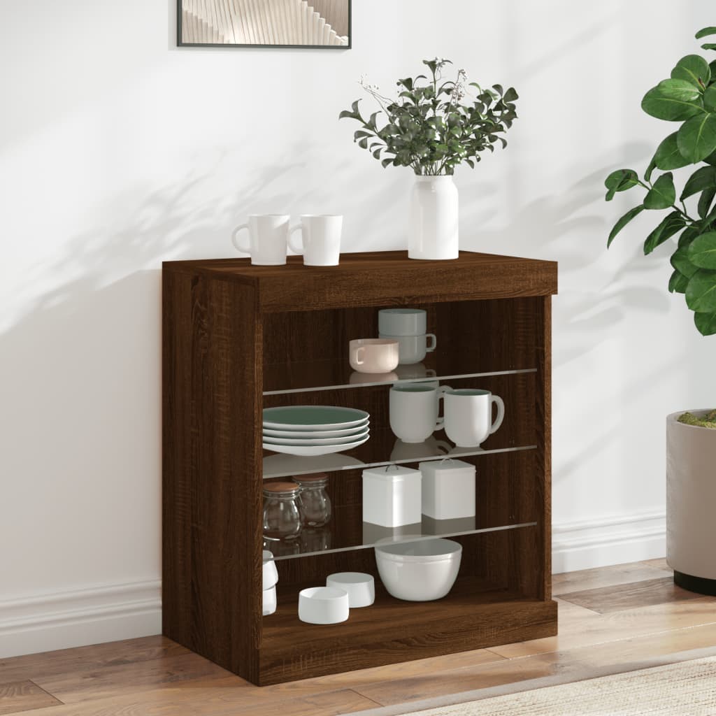 Sideboard with LED Lights Brown Oak 60,5x37x67 cm