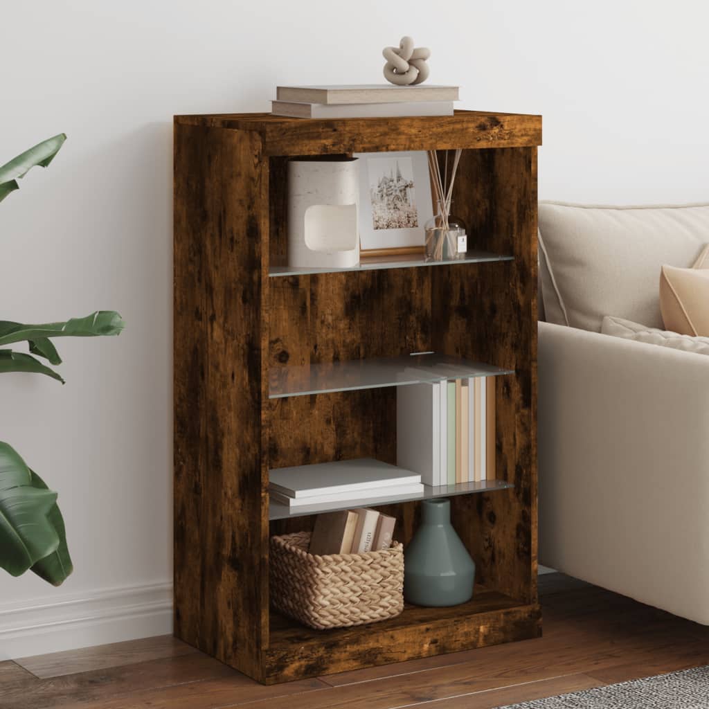 Sideboard with LED Lights Smoked Oak 60.5x37x100 cm