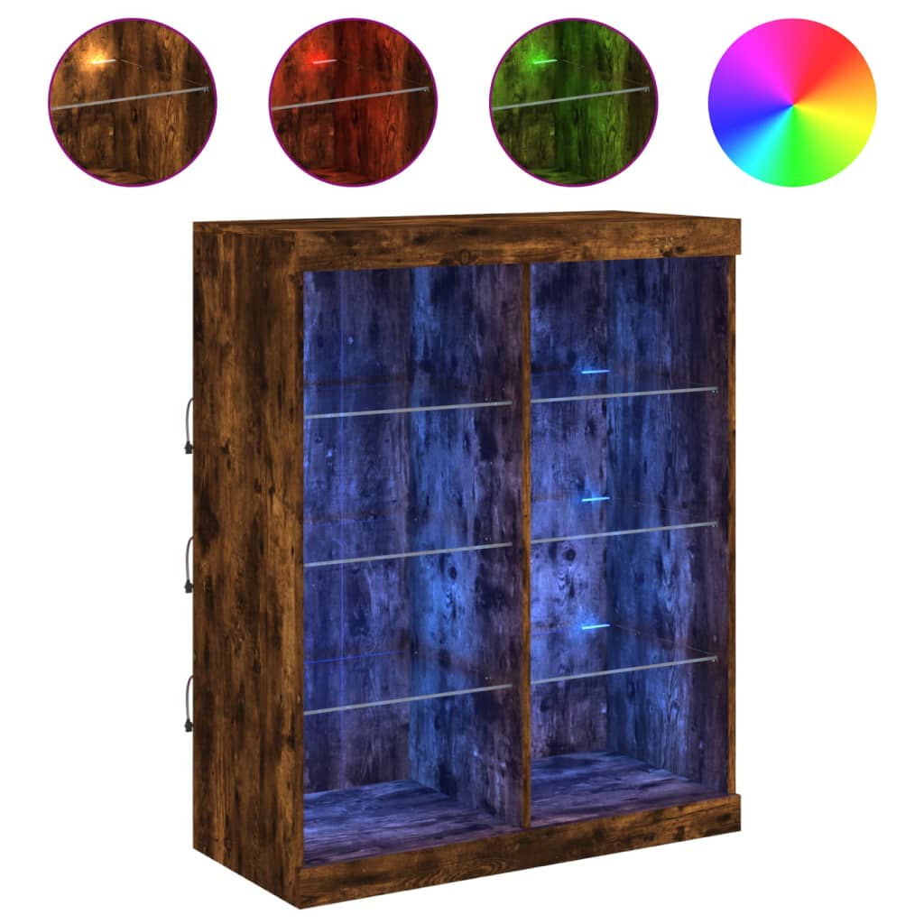 Sideboard with LED Lights Smoked Oak 81x37x100 cm