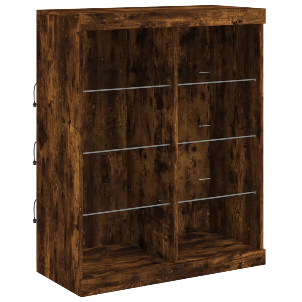 Sideboard with LED Lights Smoked Oak 81x37x100 cm
