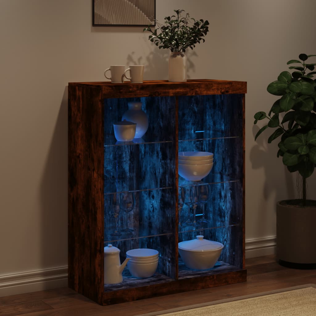 Sideboard with LED Lights Smoked Oak 81x37x100 cm