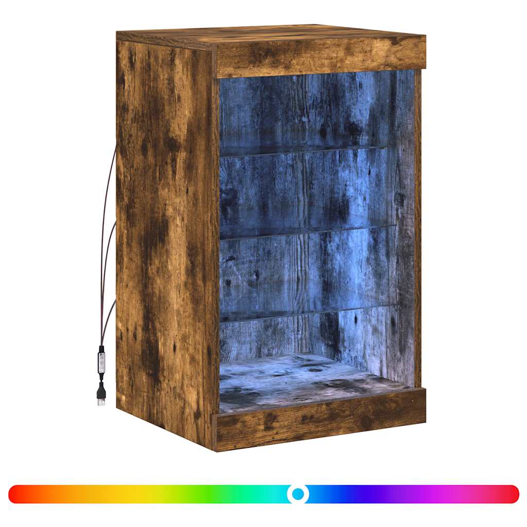 Sideboard with LED Lights Smoked Oak 41x37x67 cm