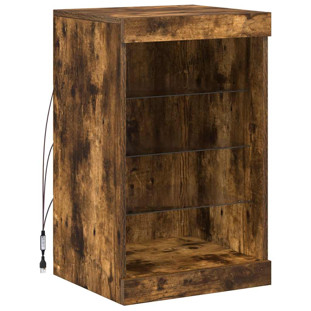 Sideboard with LED Lights Smoked Oak 41x37x67 cm