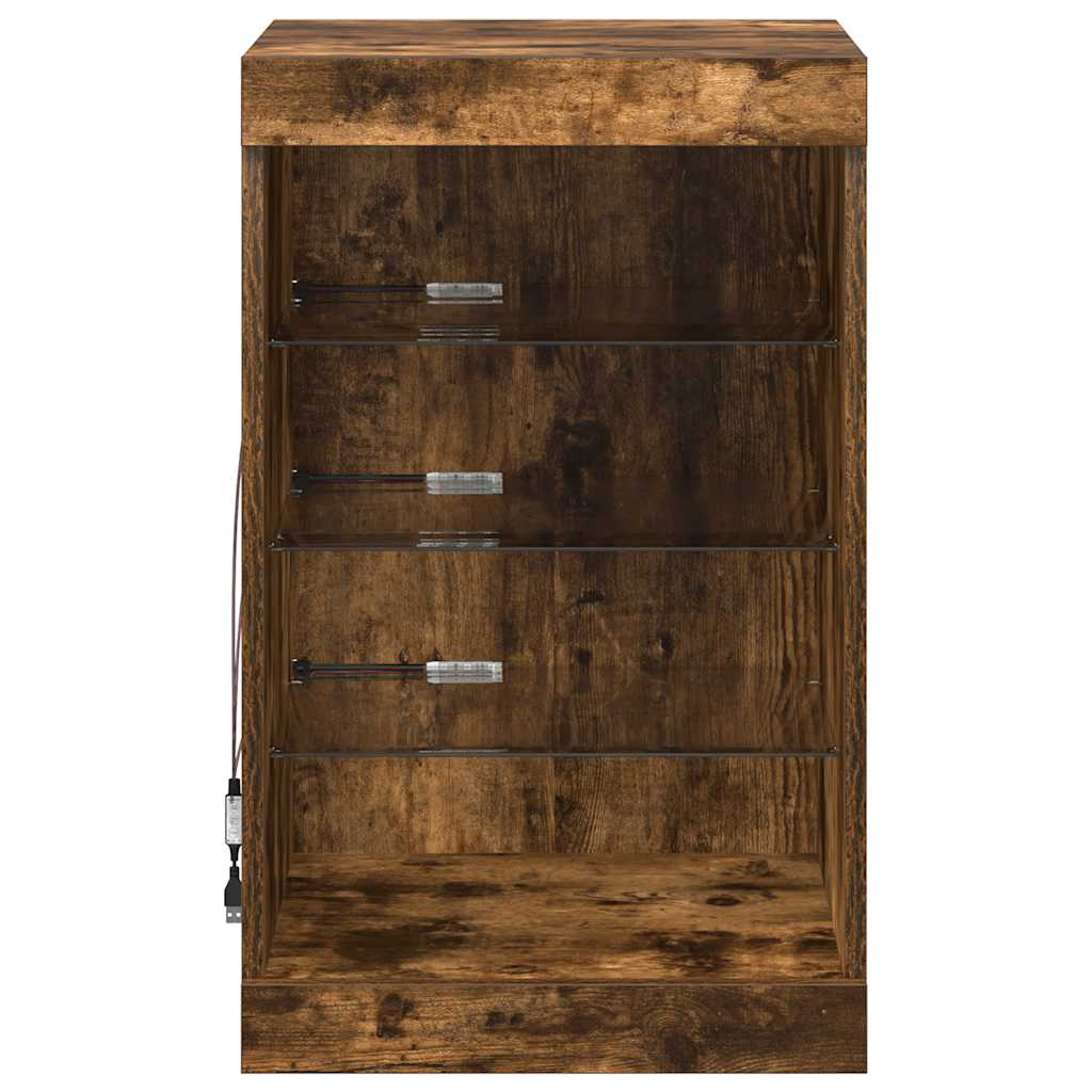 Sideboard with LED Lights Smoked Oak 41x37x67 cm