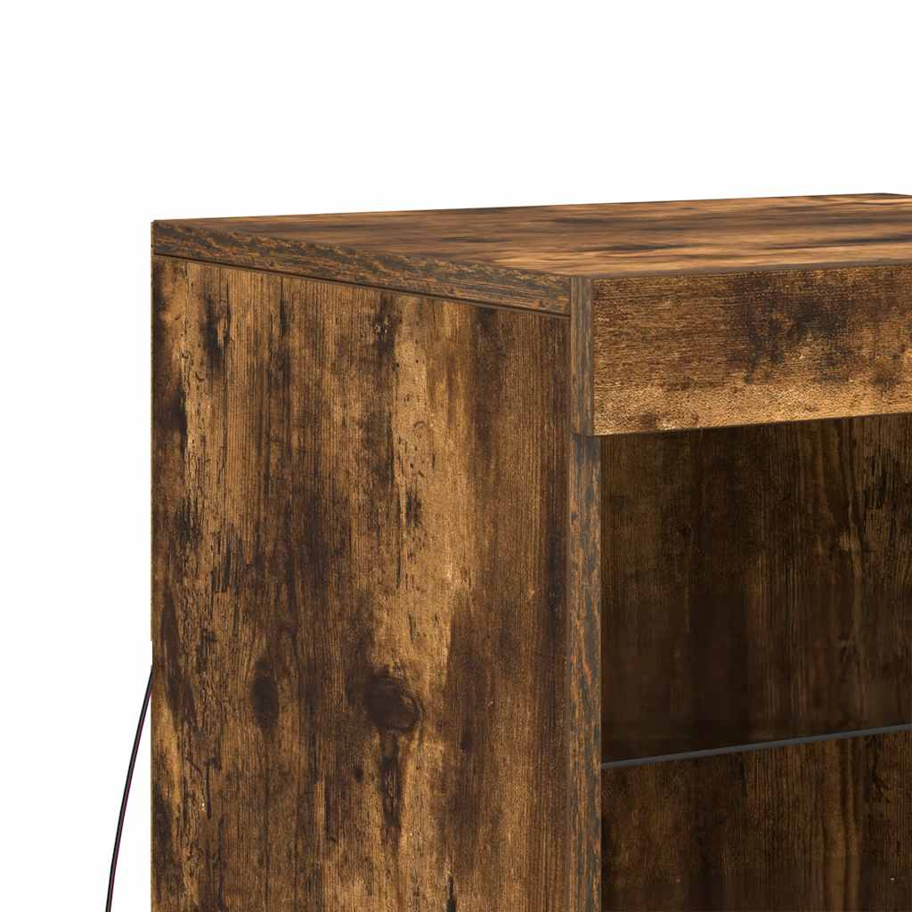 Sideboard with LED Lights Smoked Oak 41x37x67 cm