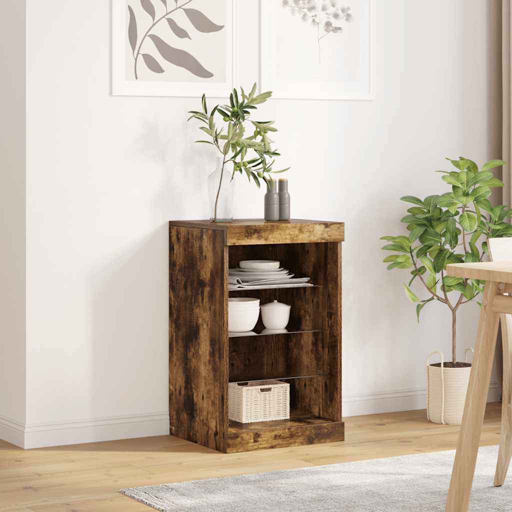 Sideboard with LED Lights Smoked Oak 41x37x67 cm
