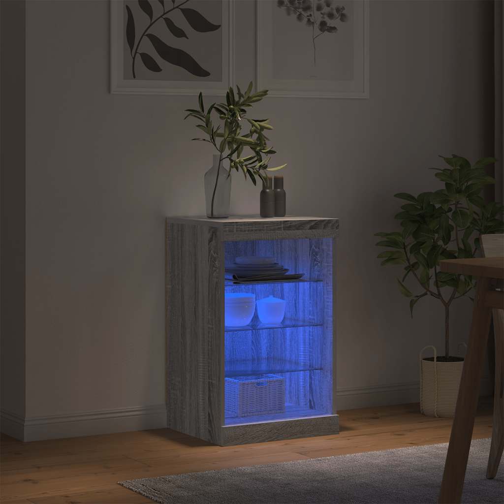 Sideboard with LED Lights Grey Sonoma 41x37x67 cm