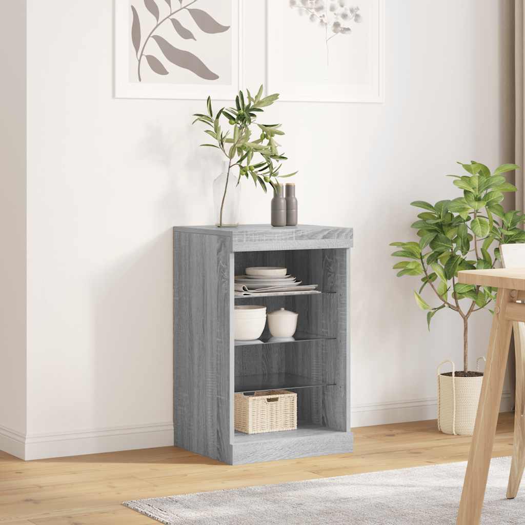 Sideboard with LED Lights Grey Sonoma 41x37x67 cm