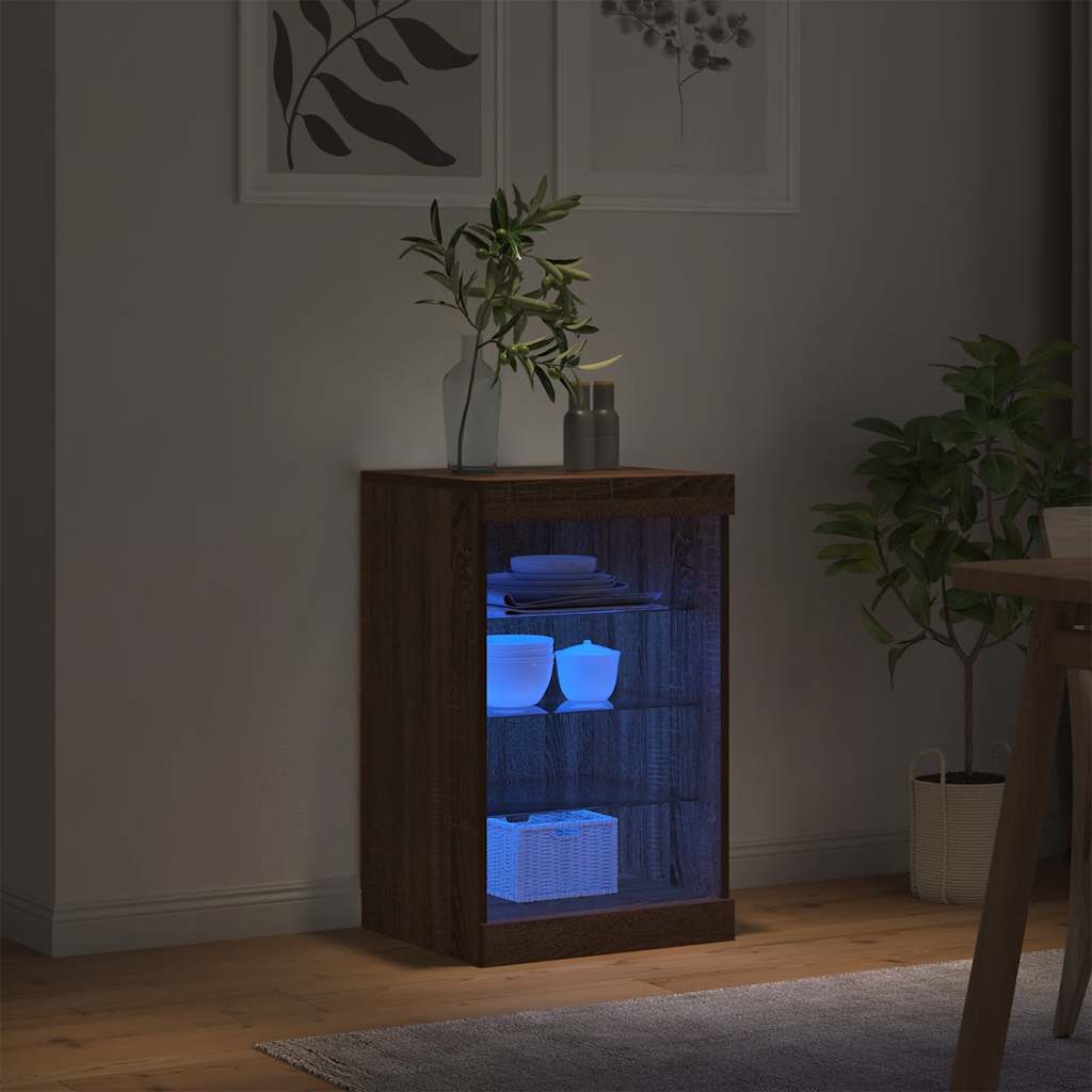 Sideboard with LED Lights Brown Oak 41x37x67 cm