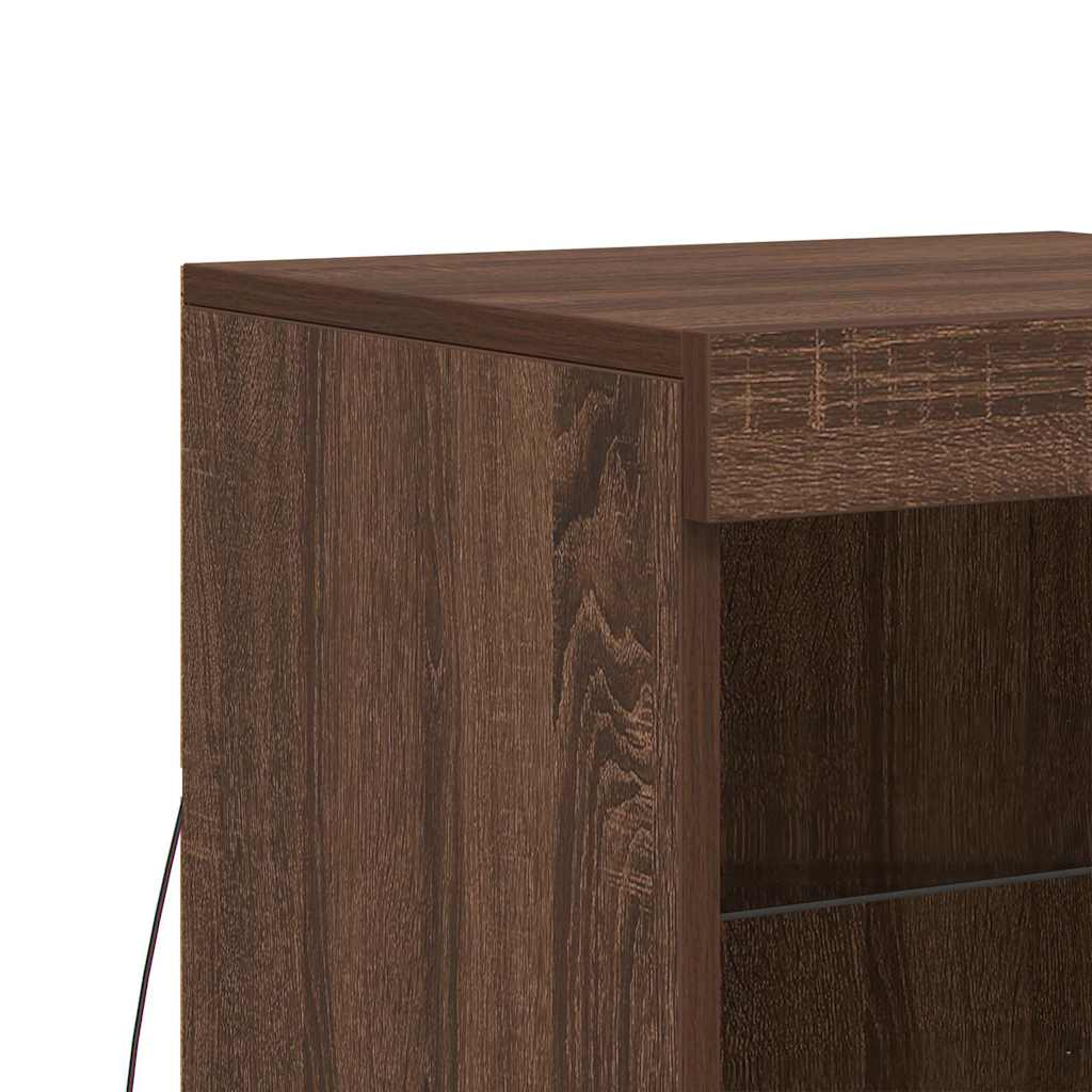 Sideboard with LED Lights Brown Oak 41x37x67 cm