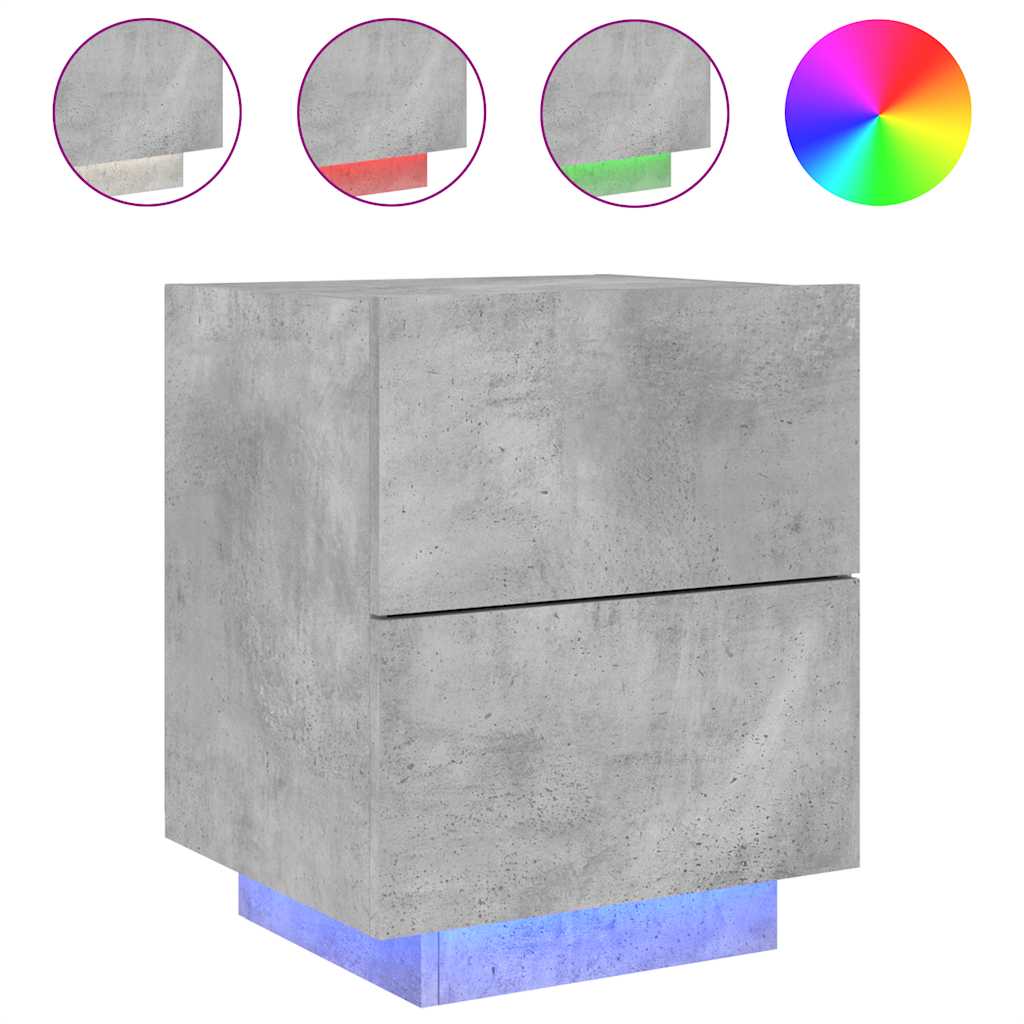 Bedside Cabinets with LED Lights 2 pcs Concrete Grey Engineered Wood