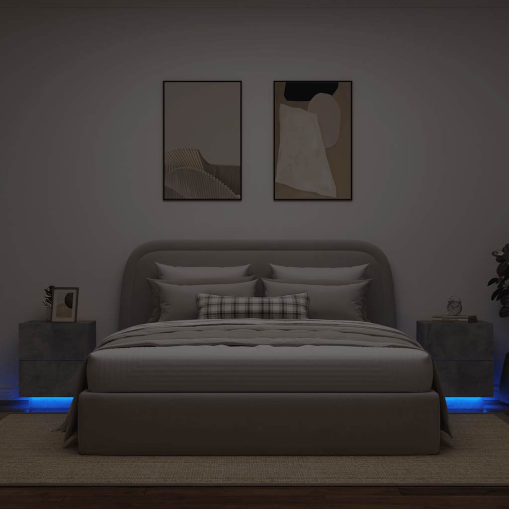 Bedside Cabinets with LED Lights 2 pcs Concrete Grey Engineered Wood