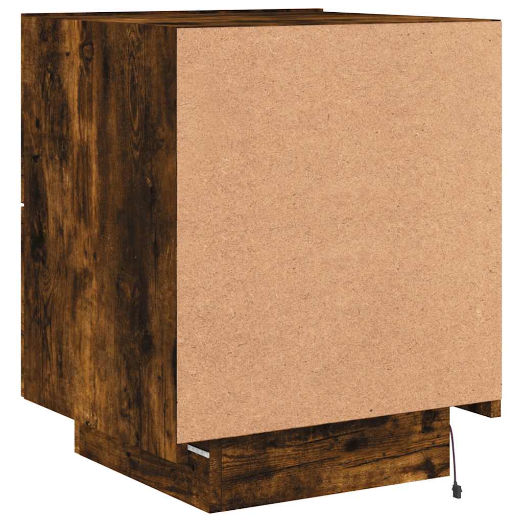 Bedside Cabinet with LED Lights Smoked Oak Engineered Wood